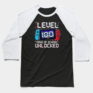 Level 100 Days Of School Unlocked Gamer Video Games Boys Baseball T-Shirt